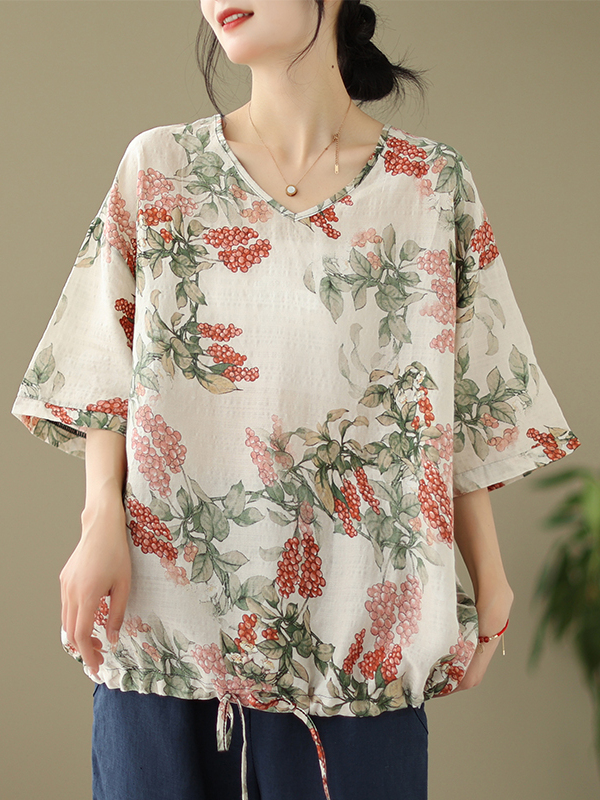 Summer Loose Cotton Linen Prin - Short Linen Drawstring review and price