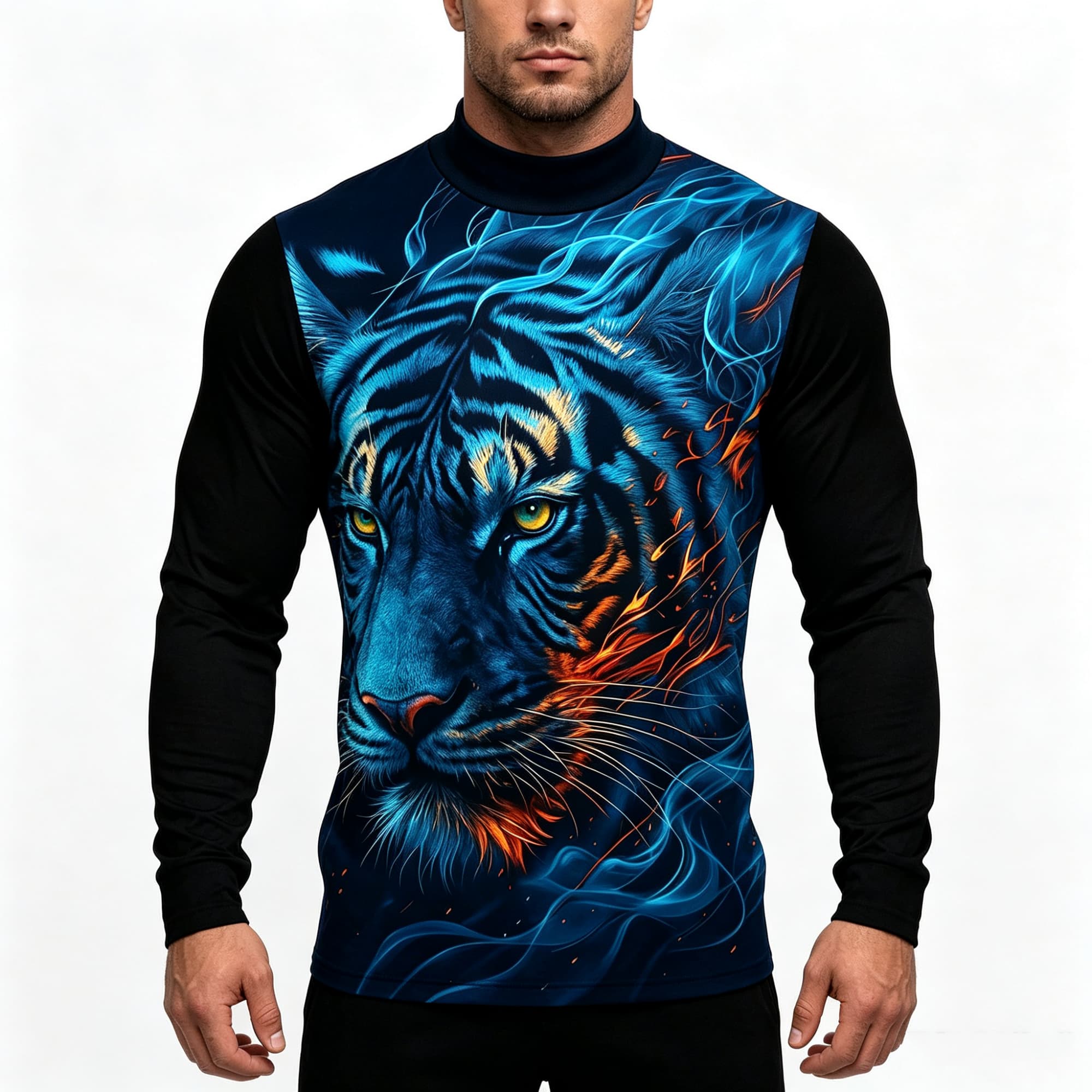 Neon Blue Flame Tiger Animal A - Tee Graphic Print review and price