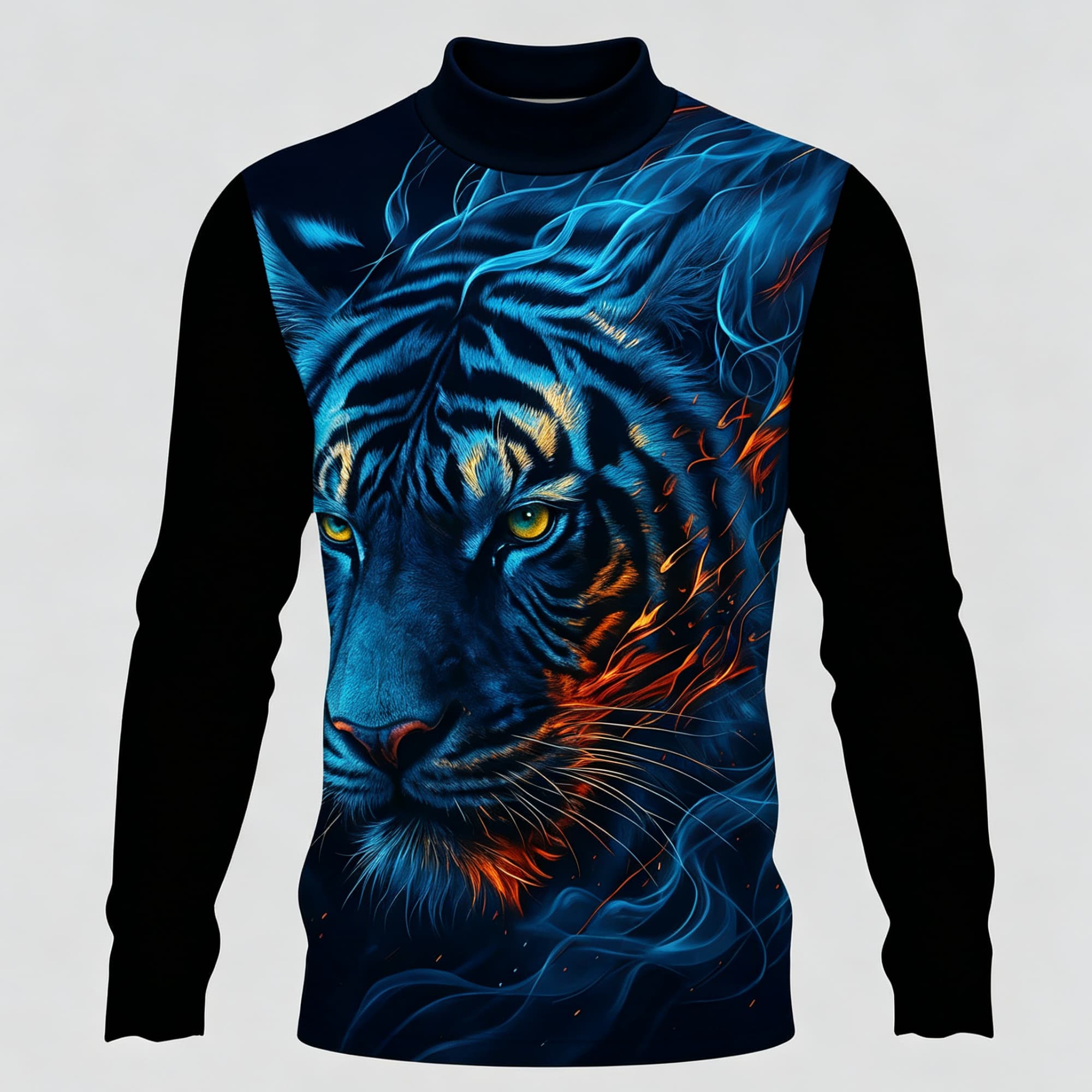 Neon Blue Flame Tiger Animal A - Tee Graphic Print review and price